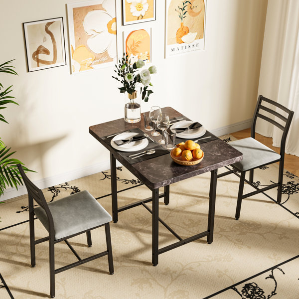 View of Winston Porter 3-Piece Dining Table Set With Faux Marble Tabletop ...